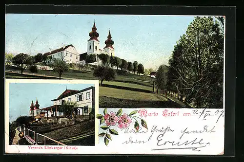 AK Maria Taferl, Veranda Eilnberger (Klaus) mit Kirche