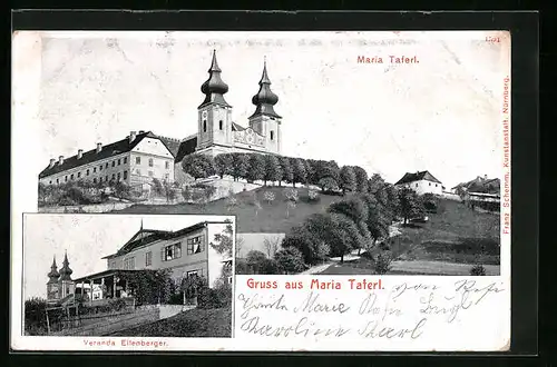 AK Maria Taferl, Blick zur Wallfahrtskirche mit Veranda Eilenberger