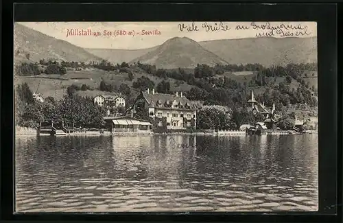 AK Millstatt am See, Seevilla vom Wasser aus gesehen