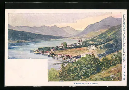 AK Millstatt, Ortsansicht mit See und Bergen