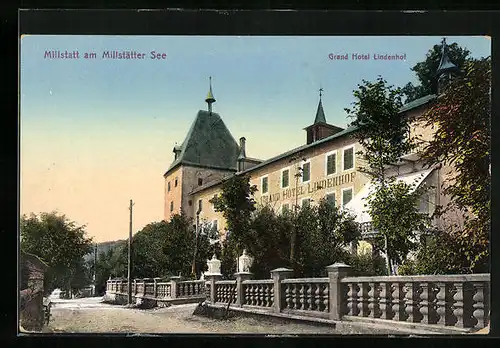 AK Millstatt, Grand Hotel Lindenhof mit Strassenpartie