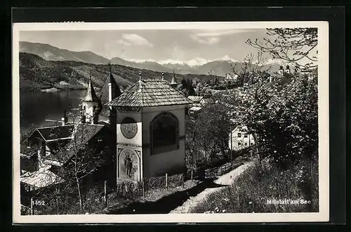 AK Millstatt am See, Ortsansicht mit Kirche und Seeblick