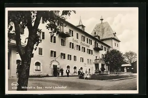 AK Millstatt a. See, Hotel Lindenhof mit Gästen