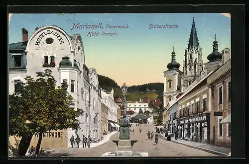 AK Mariazell, Hotel Danzer mit Grazerstrasse