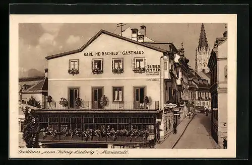 AK Mariazell, Gasthaus zum König Ludwig mit Strassenpartie und Kirche