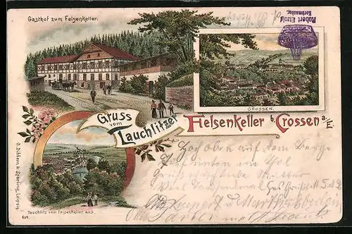Lithographie Tauchlitz b. Crossen, Gasthof zum Felsenkeller, Gesamtansicht