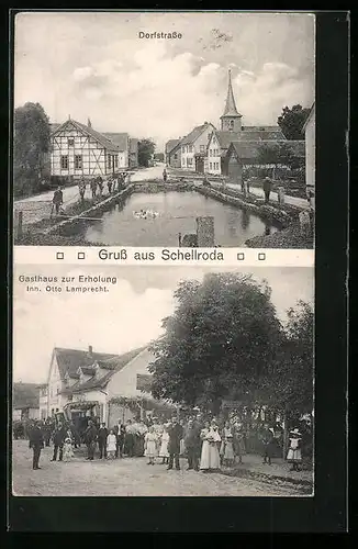 AK Schellroda, Gasthaus zur Erholung, Drofstrasse mit Ententeich