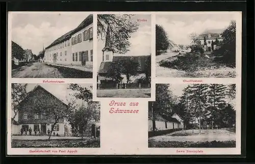 AK Schwansee, Gasthaus Paul Appelt, Oberförsterei, Erfurterstrasse