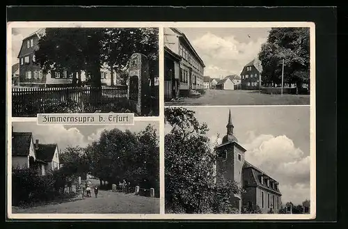 AK Zimmernsupra b. Erfurt, Strassenpartie, Kirche, Kriegerdenkmal