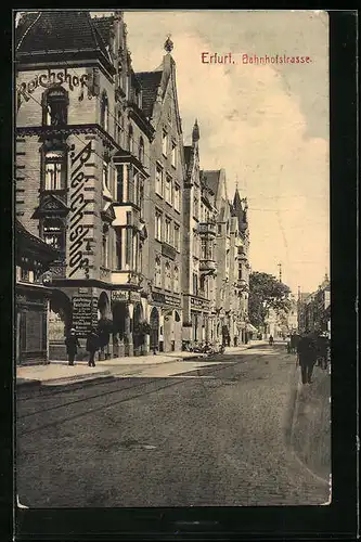 AK Erfurt, Bahnhofstrasse mit Hotel und Gaststätte Reichshof