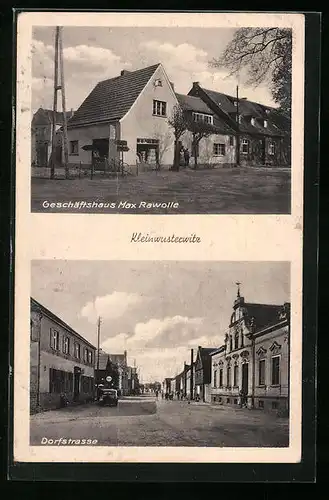AK Kleinwusterwitz, Geschäftshaus Max Rawolle und Dorfstrasse