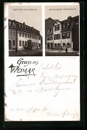 Lithographie Weimar, Goethe`s und Schiller`s Wohnhaus