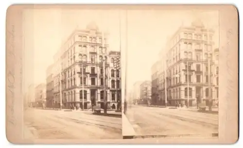 Stereo-Fotografie Woodward & Alber, Rochester / NY, Ansicht Chicago, Staats Zeitung and Fifth Avenue
