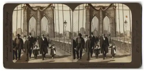 Stereo-Fotografie American Stereoscopic Co., New York / NY, Ansicht New York, Types of Life on the Brooklyn Bridge