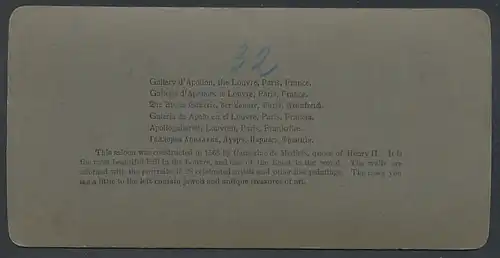 Stereo-Fotografie American Stereoscopic Co., New York / NY, Ansicht Paris, Gallery d`Apoilon, The Louvre