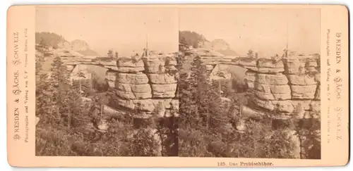 Stereo-Fotografie J. F. Stiehm, Berlin, Ansicht Prebischtor, Blick auf die Steinformationen