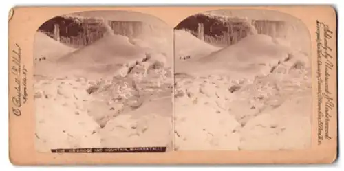 Stereo-Fotografie C. Bierstadt, Niagara Falls, Ansicht Niagara Falls / NY, Ice Bridge and Mountain, Eisstoss