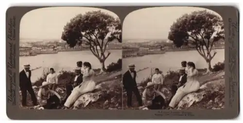 Stereo-Fotografie Underwood & Underwood, New York, Ansicht Havanna, A Cuban Family, Blick auf die Stadt