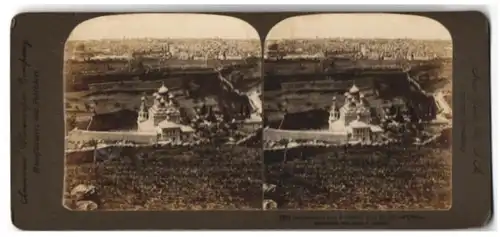Stereo-Fotografie American Stereoscopic Co., New York, Ansicht Jerusalem, Gethsemane Kirche mit Blick zur Stadt