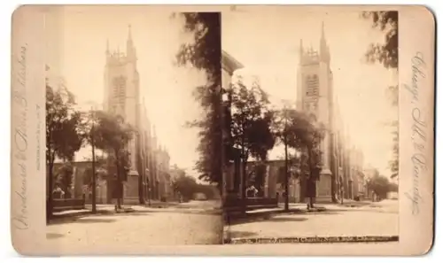 Stereo-Fotografie Woodward Albee, Rochester, Ansicht Chicago / Il., St. James Episcopal Church, North Side