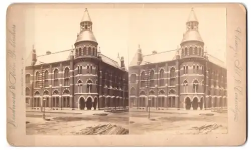 Stereo-Fotografie Woodward Albeen, Rochester, Ansicht Chicago / Il., Chirch in the Chicago Avenue