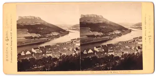 Stereo-Fotografie J. F. Stiehm, Berlin, Ansicht Königstein, Blick auf die Stadt mit Lilienstein