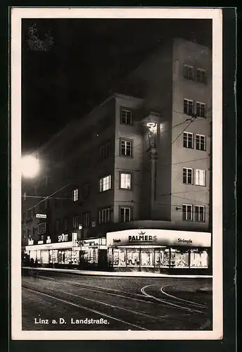 AK Linz a. D., Landstrasse bei Nacht