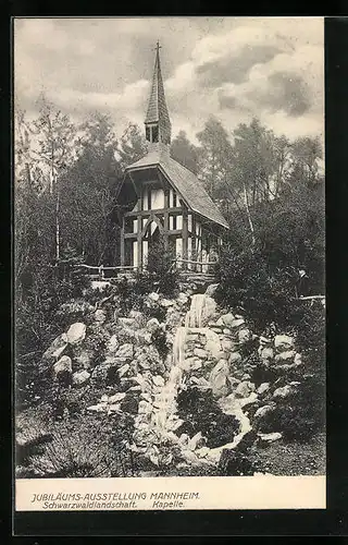 AK Mannheim, Jubiläums-Ausstellung 1907, Kapelle in Schwarzwaldlandschaft