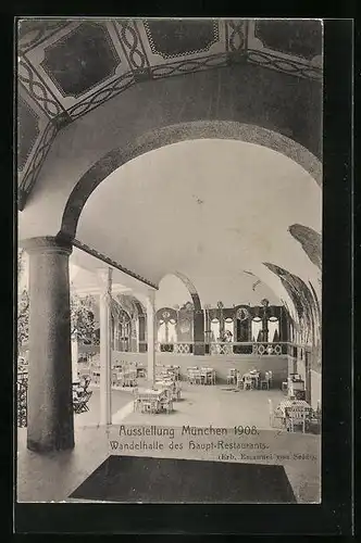 AK München, Ausstellung 1908, Wandelhalle des Haupt-Restaurants