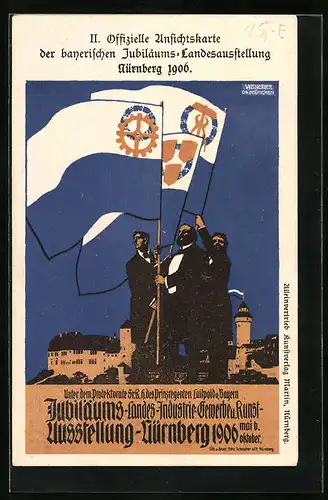 Künstler-AK Nürnberg, Bayerische Jubiläums-Landesausstellung 1906, Fahnen der Zünfte