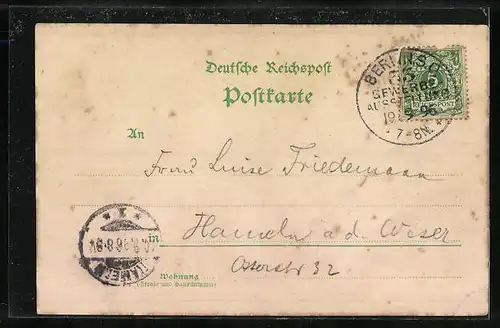 Lithographie Berlin, Gewerbe-Ausstellung 1896, Turm, Ausstellungshalle