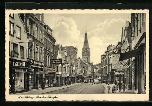AK Flensburg, Norder Strasse mit Geschäften