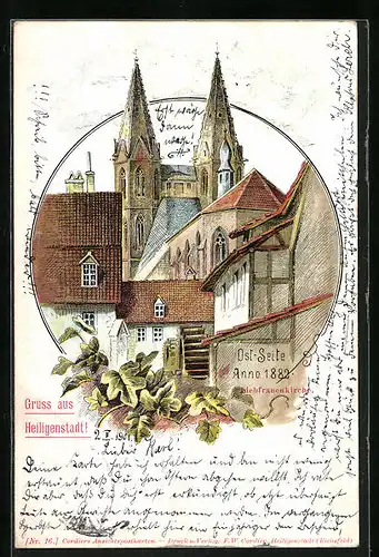 Lithographie Heiligenstadt, Liebfrauenkirche von der Ostseite