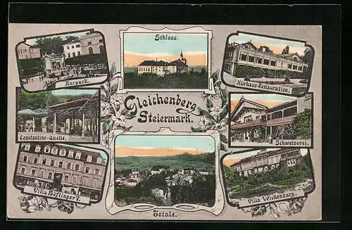 AK Gleichenberg, Villa Wickenburg, Constantins-Quelle, Schloss