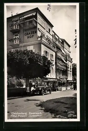 AK Bad Gleichenberg, Hotel-Pension Grazer Hof mit Automobil