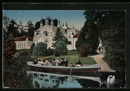 AK Wörlitz, Gondelpartie am Gotischen Hause