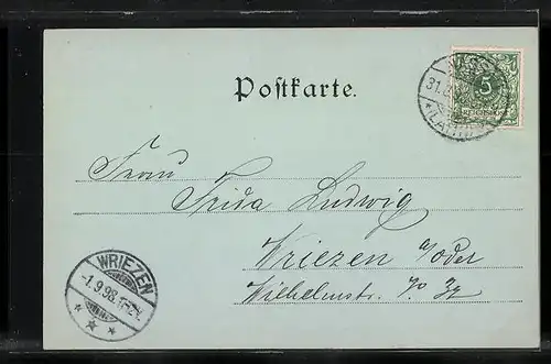 Mondschein-AK Nassau, Ortsansicht mit Berg und Burg