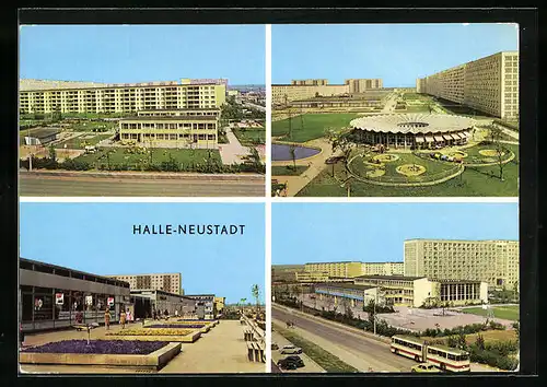 AK Halle-Neustadt, Häuseransichten mit Strassenpartien