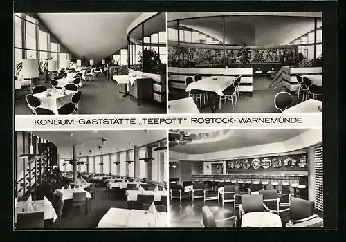AK Rostock-Warnemünde, Konsum-Gaststätte Teepott mit Innenansichten