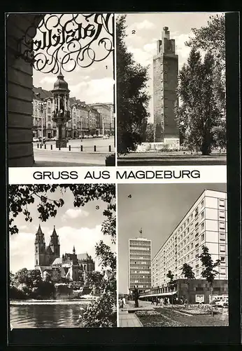 AK Magdeburg, Rathaus, Aussichtsturm, Dom, Karl-Marx-Strasse