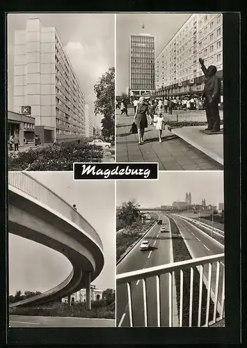 AK Magdeburg, Lübecker Strasse, Karl-Marx-Strasse, Fussgängerbrücke über die Elbuferstrasse