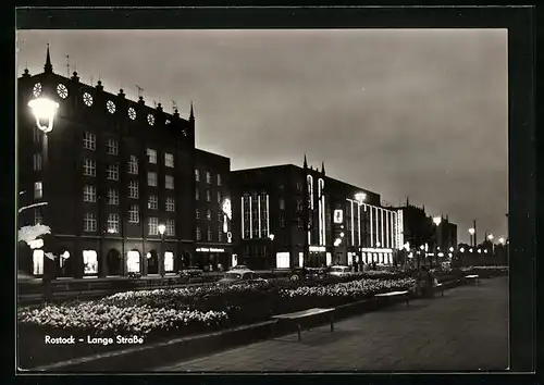 AK Rostock, Lange Strasse bei Nacht