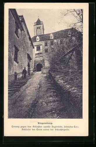 AK Riegersburg, Torweg gegen das Schlosstor, Turm
