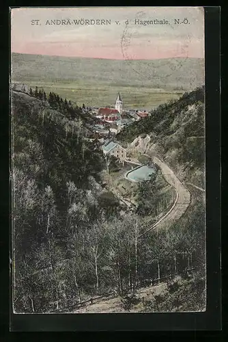 AK St. Andrä-Wördern, Ort vor Himmel im Abendrot