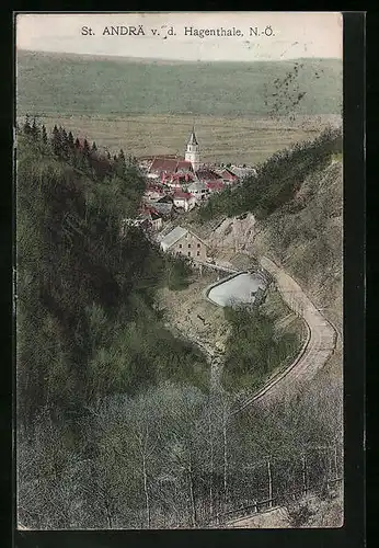 AK St. Andrä-Wördern, Ort mit Kirche aus der Vogelschau