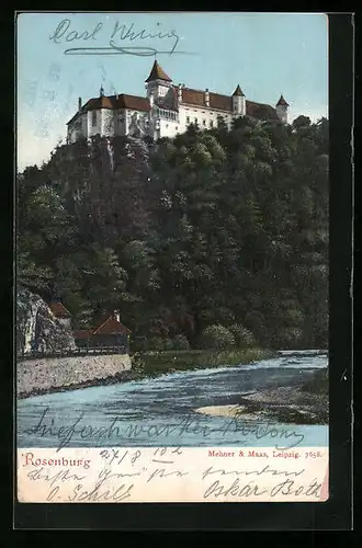 AK Rosenburg, Blick vom Wasser auf die Burg