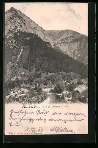 AK Kaiserbrunn /Höllenthale, Ort mit Brücke vor Bergpanorama