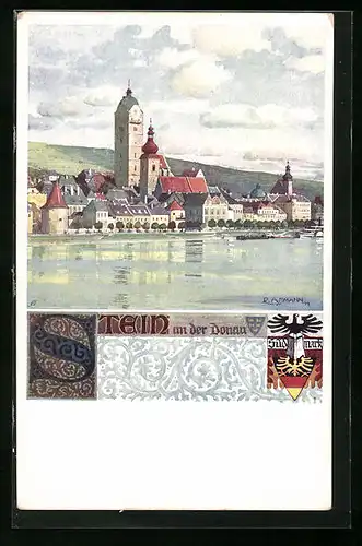 Künstler-AK Stein /Donau, Stadt am Wasser