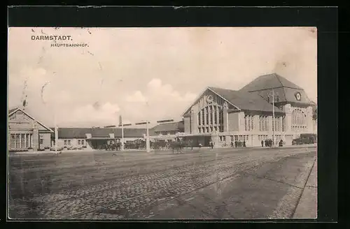 AK Darmstadt, Strassenpartie am Hauptbahnhof