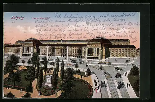AK Leipzig, Hauptbahnhof aus der Vogelschau